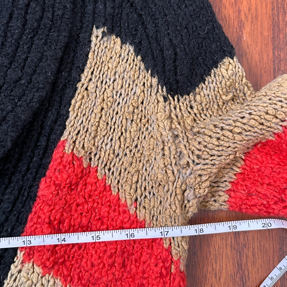 Free People Black Red Tan Colorblock Shawl Collar Cardigan - Picture 14 of 16